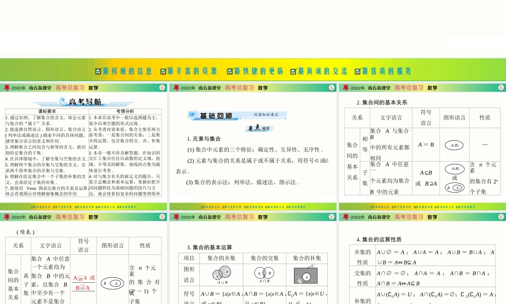 [原创]2022年《南方新课堂·高考总复习》数学 第一章 第1讲 集合的含义与基本关系[配套课件].ppt