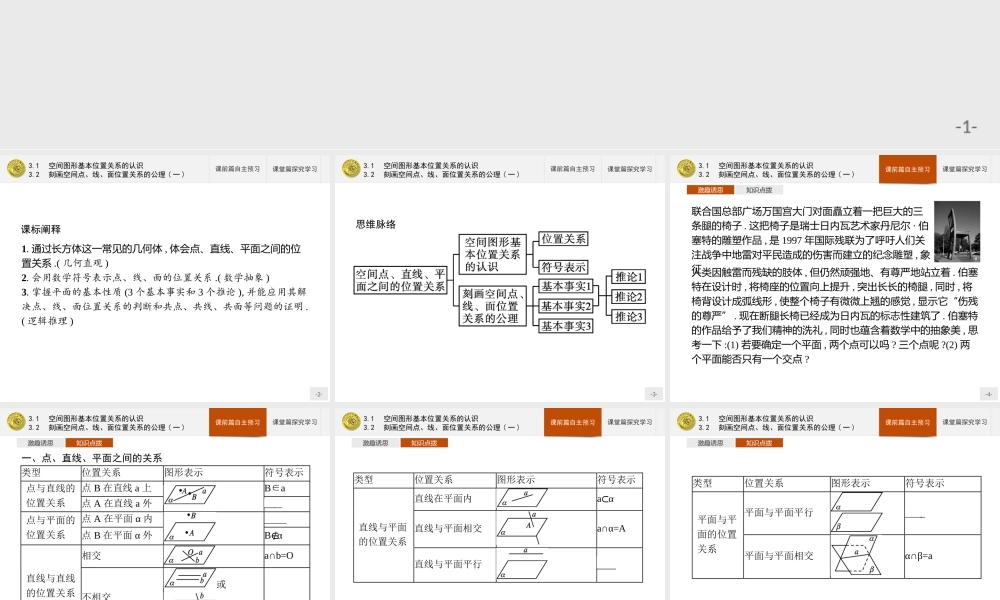 第六章　3.1　空间图形基本位置关系的认识3.2　刻画空间点、线、面位置关系的公理(一).pptx