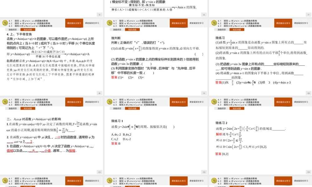 第一章　6.1　探究ω对y=sin ωx的图象的影响 6.2　探究φ对y=sin(x+φ)的图象的影响 6.3　探究A对y=Asin(ωx+φ)的图象的影响.pptx