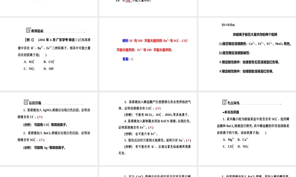 第二章专题四考点3常见离子的检验离子共存.ppt