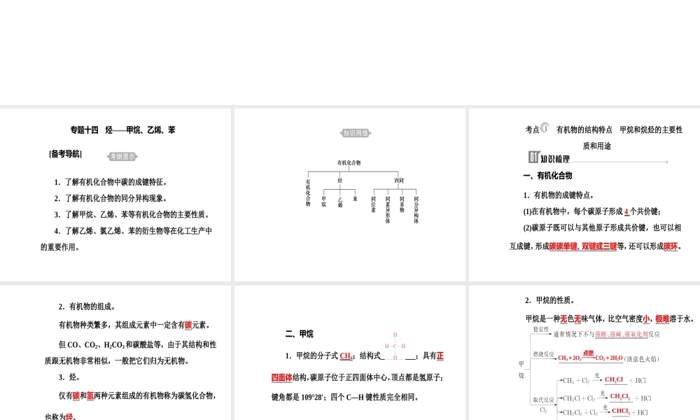 第七章专题十四考点1有机物的结构特点 甲烷和烷烃的主要性质和用途.ppt