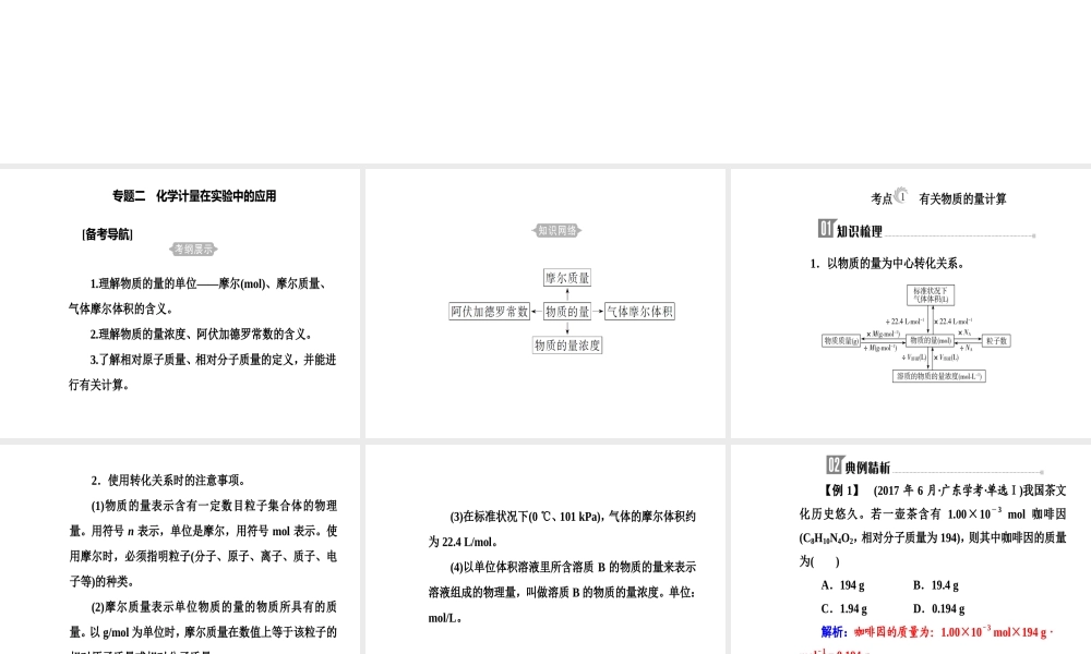 第一章专题二考点1有关物质的量计算.ppt