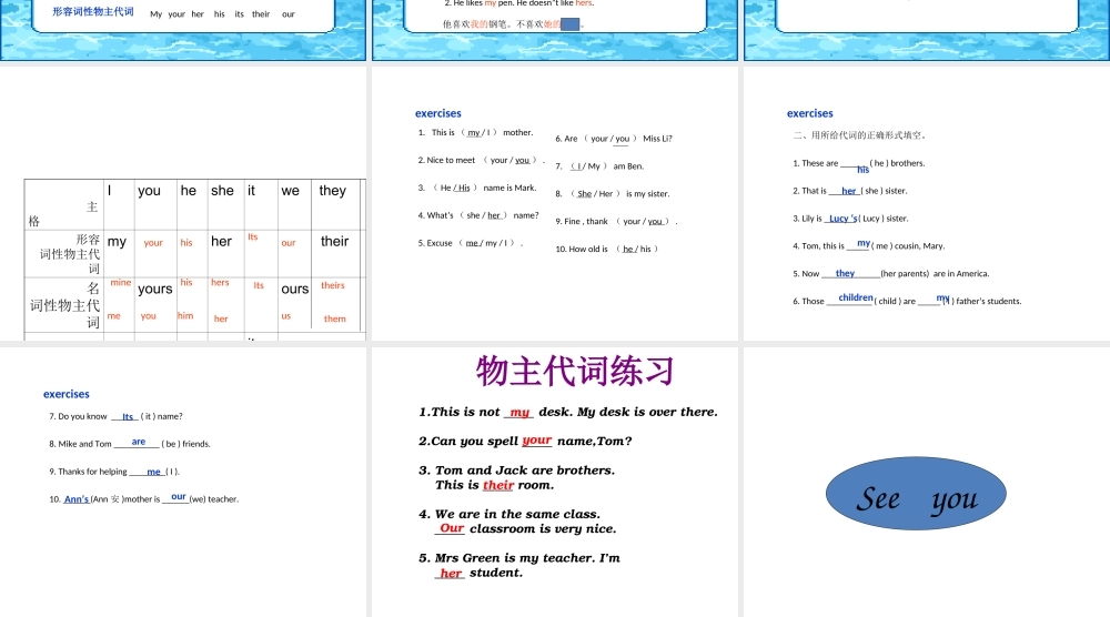 六年级下册英语课件-小升初英语知识点专项复习专题二_词类_代词_人称代词和物主代词课件 全国通用(共13张PPT).ppt