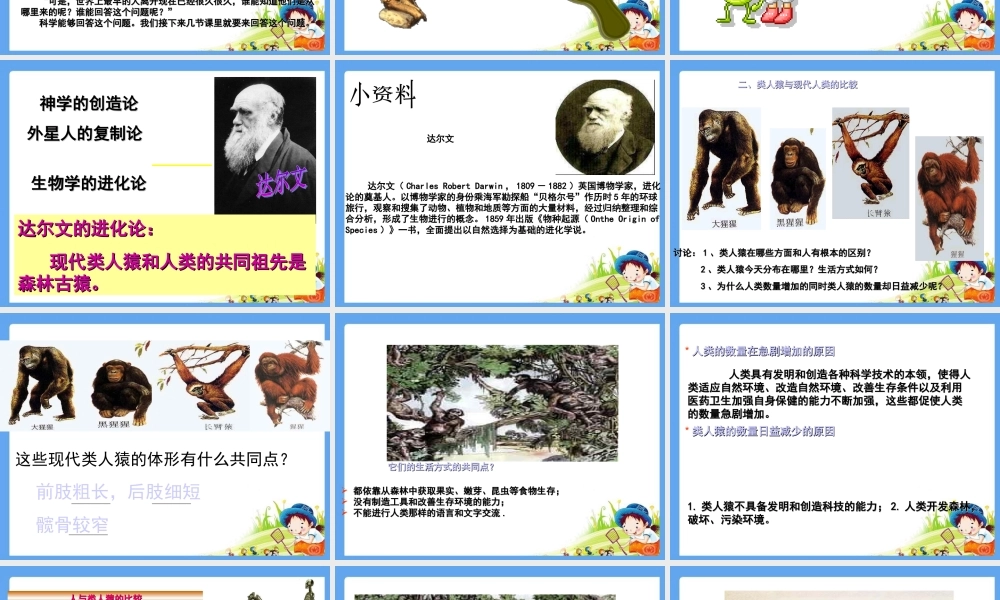 七年级生物下册_1.1人类的起源和发展课件_人教新课标版 (1).ppt