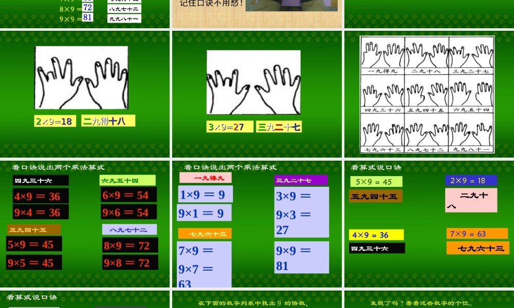 人教版二年级数学上册9的乘法口诀课件.ppt