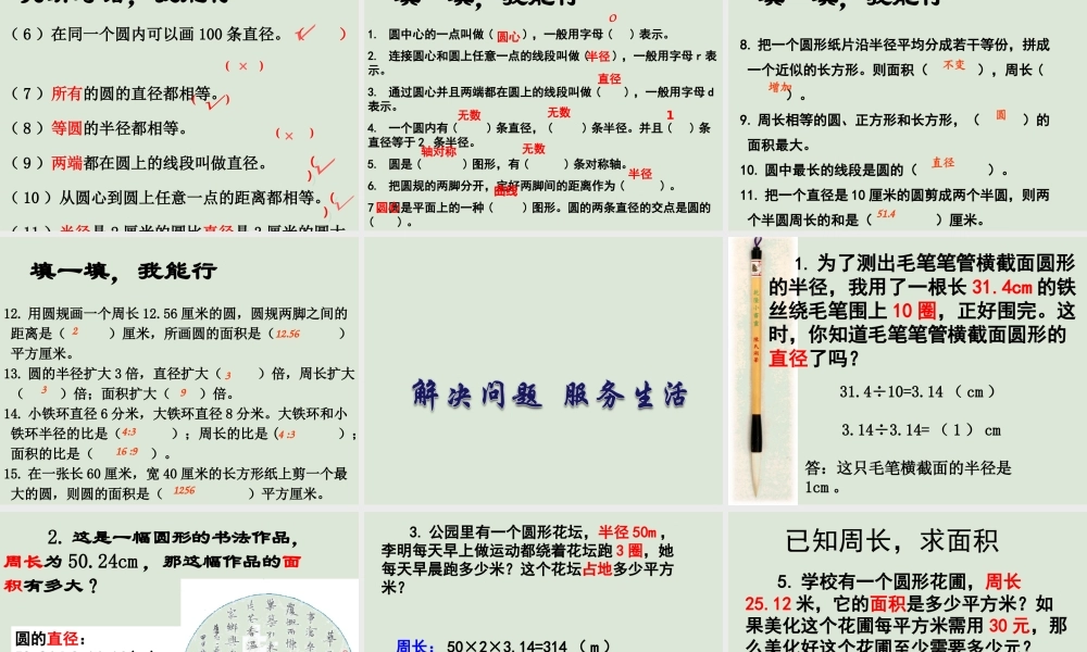 人教版六年级上册数学第五单元圆—整理与复习.ppt