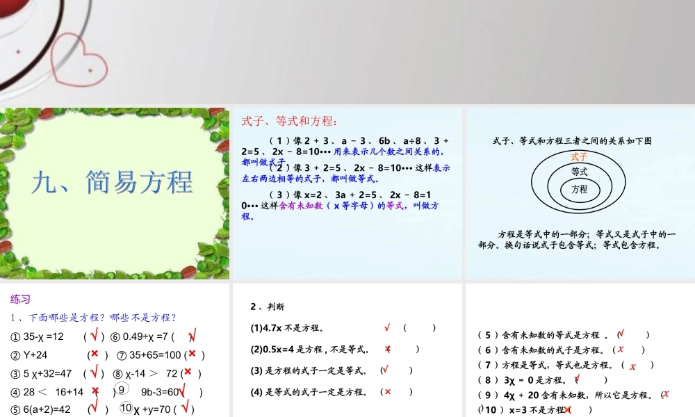 人教版六年级数学下册第六单元第九课时_式和方程—简易方程.ppt