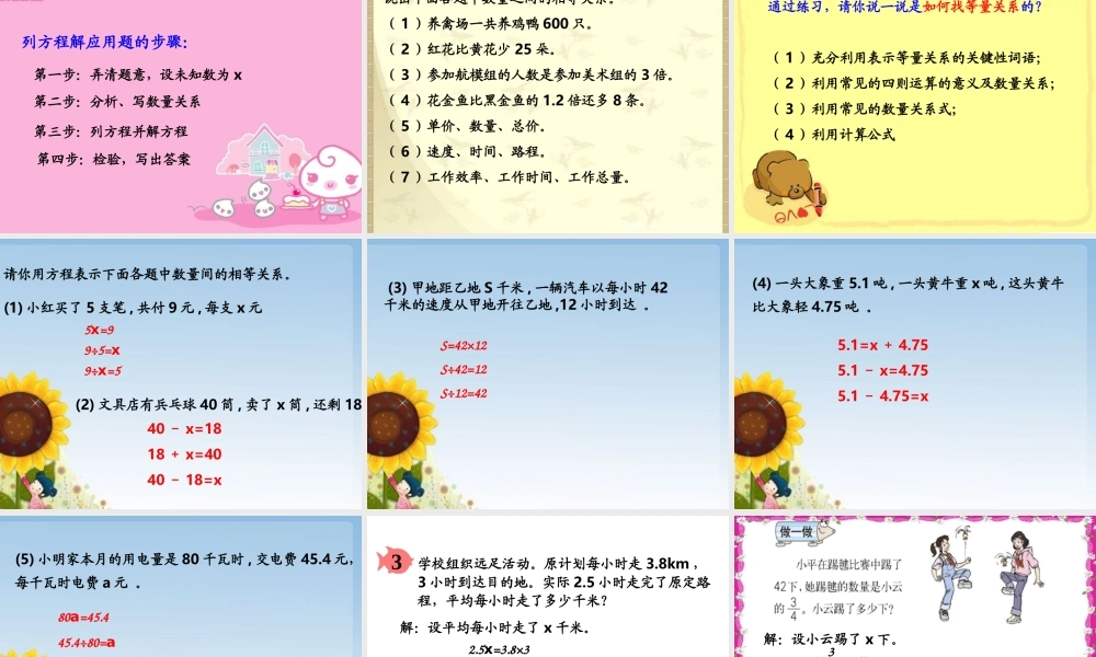 人教版六年级数学下册第六单元第九课时_式和方程—简易方程.ppt