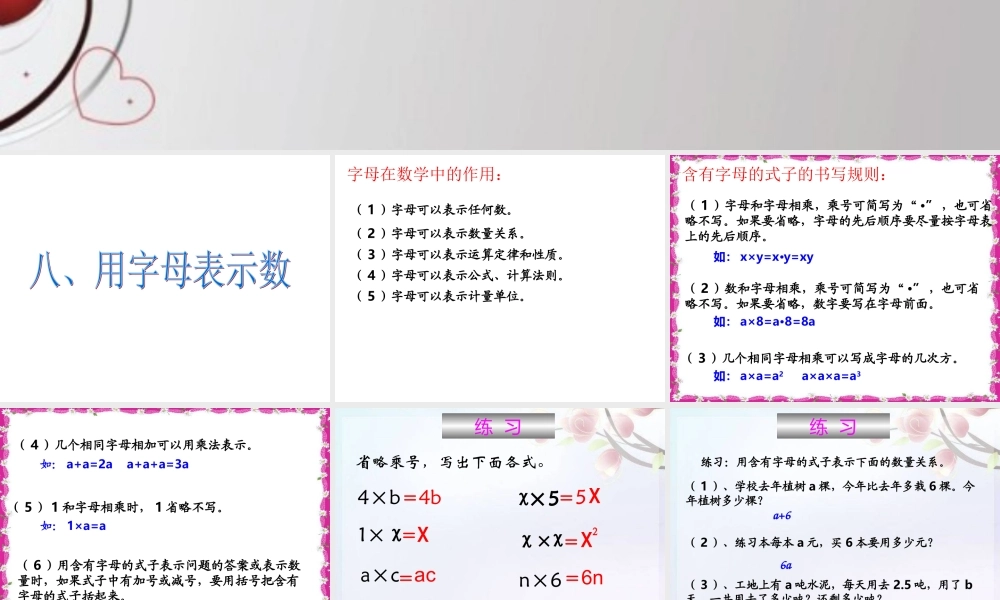 人教版六年级数学下册第六单元第八课时_式和方程—用字母表示数.ppt