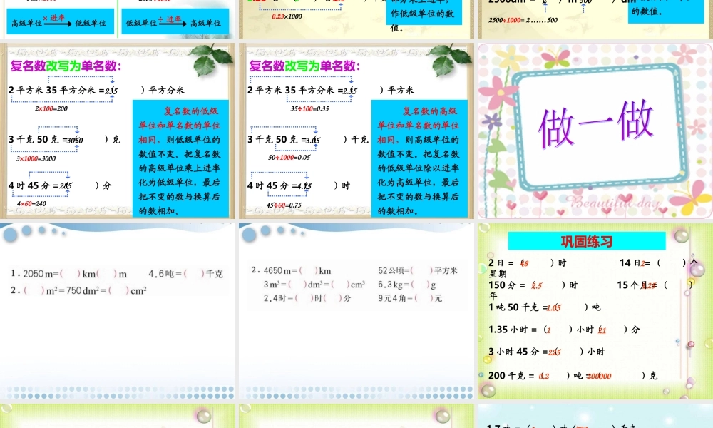 人教版六年级数学下册第六单元第十一课时_常见的量—名数的改写.ppt