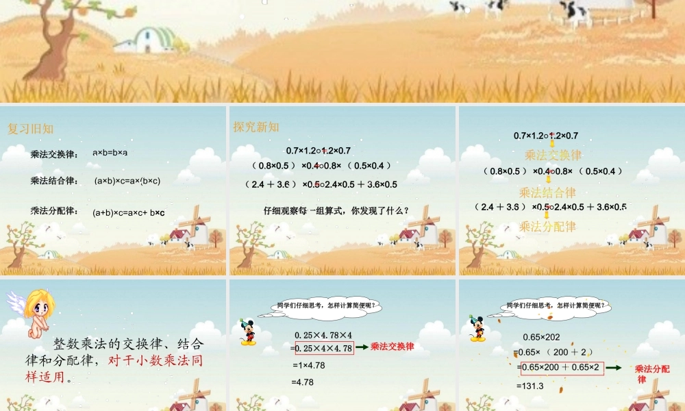 人教新课标五年级数学上册第一单元第四课时整数乘法运算定律推广到小数.ppt