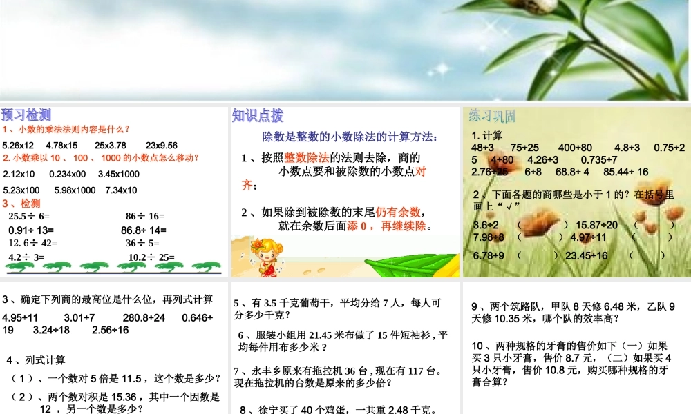 人教新课标五年级数学5.3除数是整数的小数除法课件.ppt