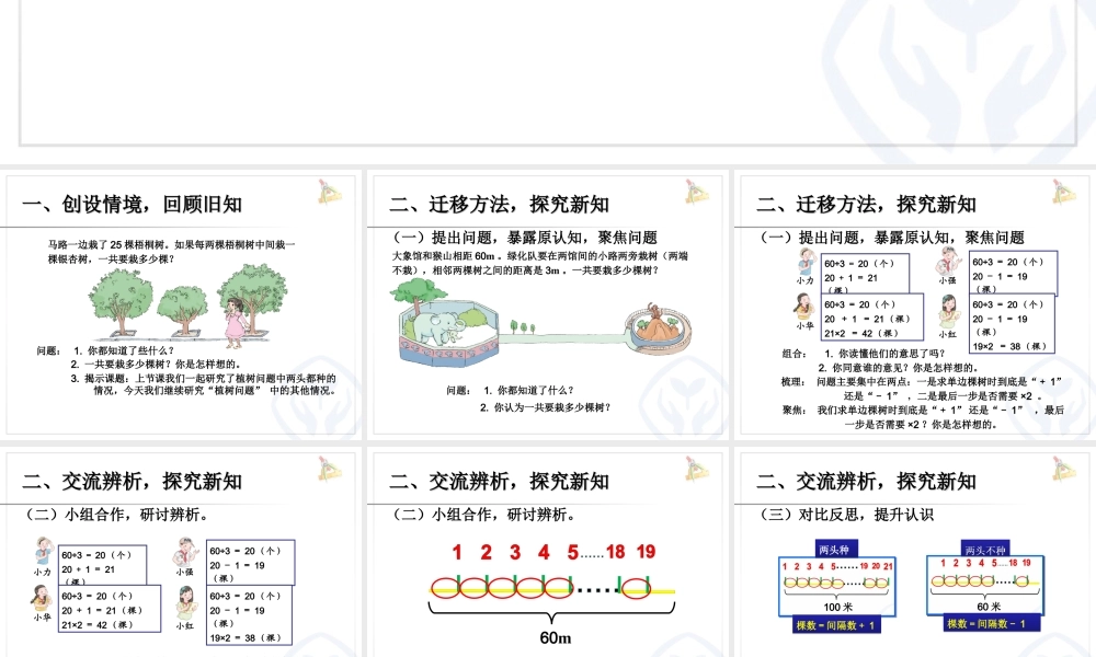 人教新课标五上第七单元 植树问题 例2 (两头不种、一头种)课件.ppt