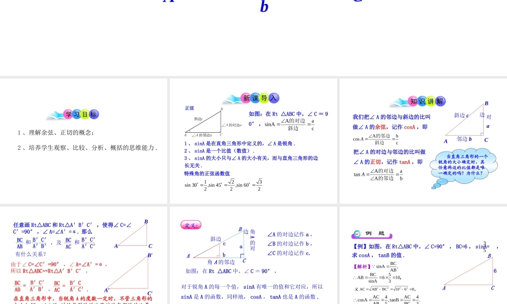 初中数学教学课件：28.1锐角三角函数第2课时（人教版九年级下）.ppt