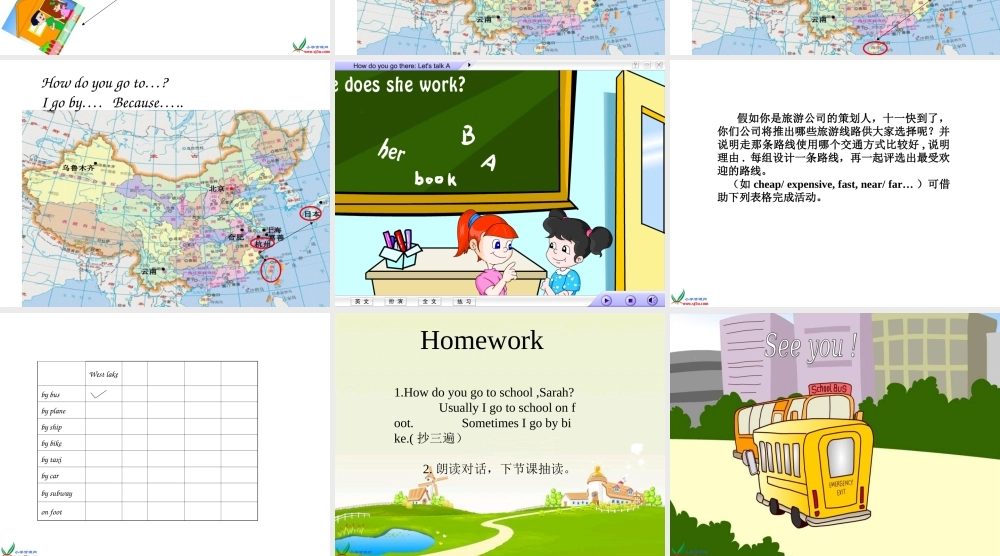人教PEP版英语六上《unit 1 how do you go there》talk A PPT课件[www.edudown.net].ppt