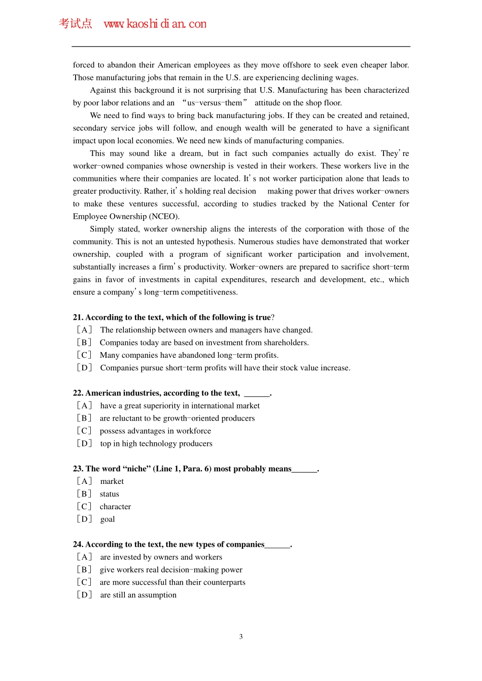 【红宝书】2014年考研英语--考前模拟试题（第一套）.pdf_第3页