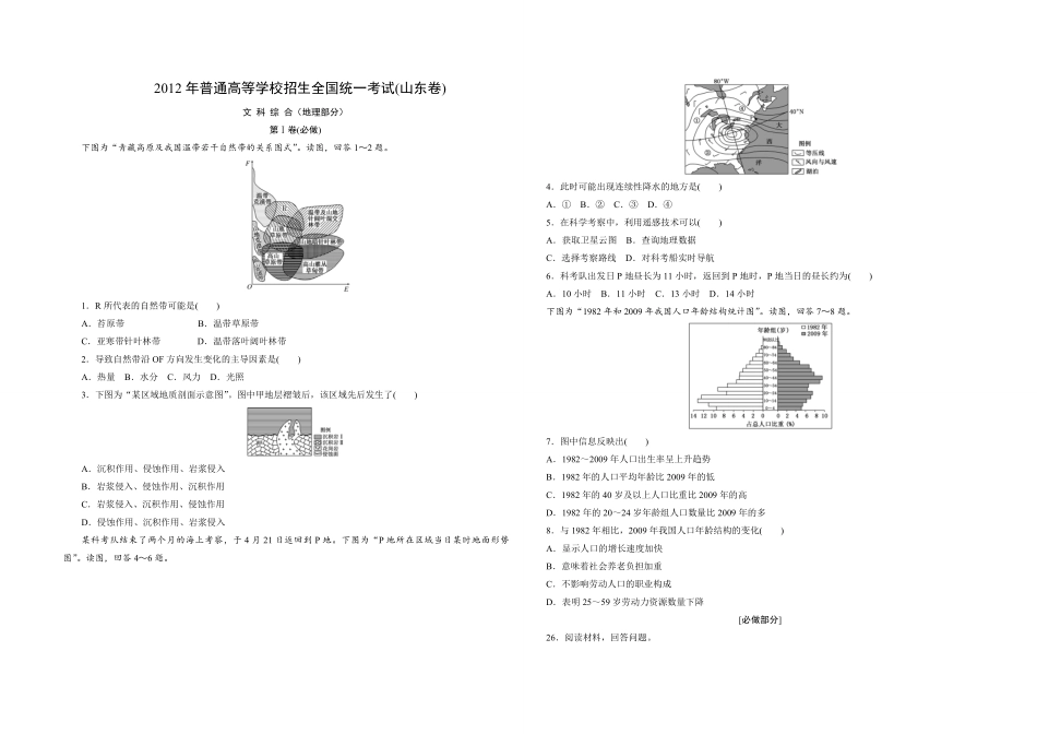 2012年高考真题 地理(山东卷)（原卷版）.pdf_第1页