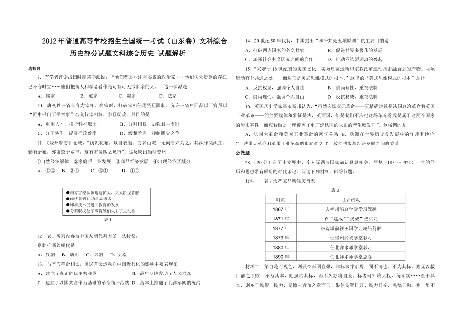 2012年高考真题 历史(山东卷)（原卷版）(1).pdf_第1页