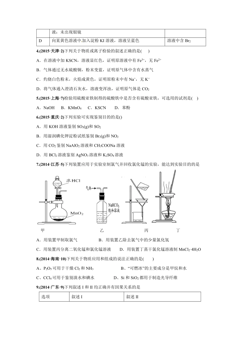 2010-2019年高考化学真题分类训练 专题15物质的检验、分离和提纯（学生版不含答案）.pdf_第2页