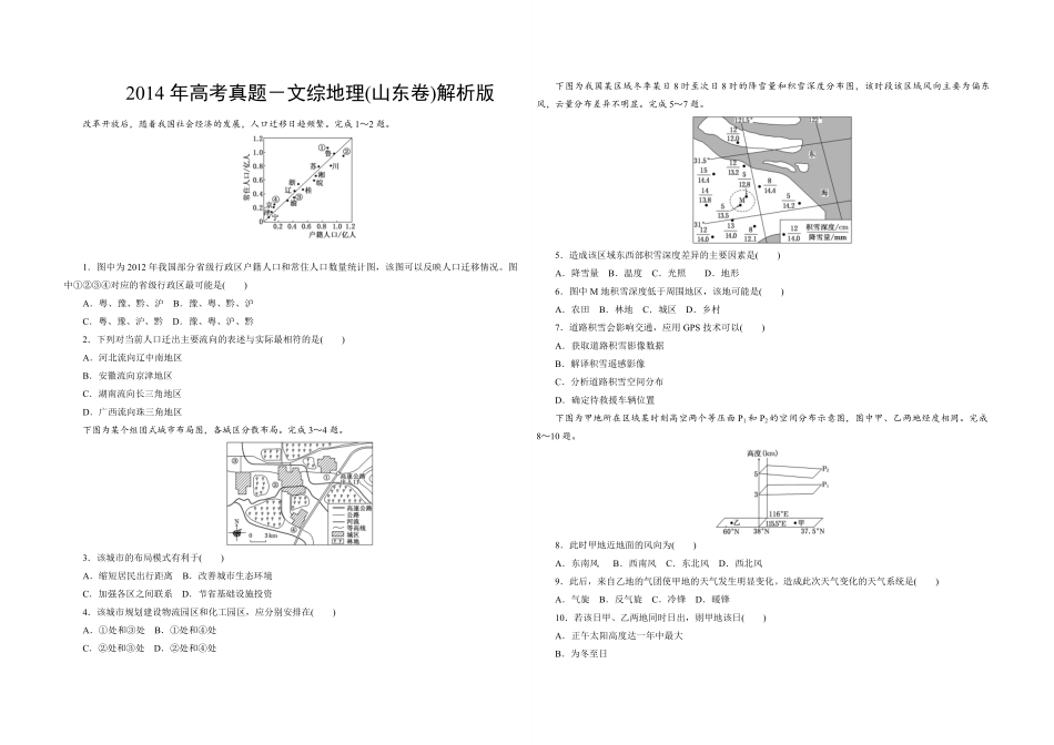 2014年高考真题 地理(山东卷)（含解析版）.pdf_第1页