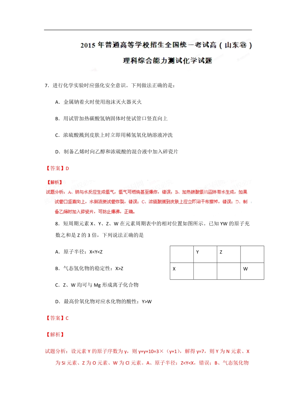 2015年高考真题 化学(山东卷)（含解析版）(1).pdf_第1页