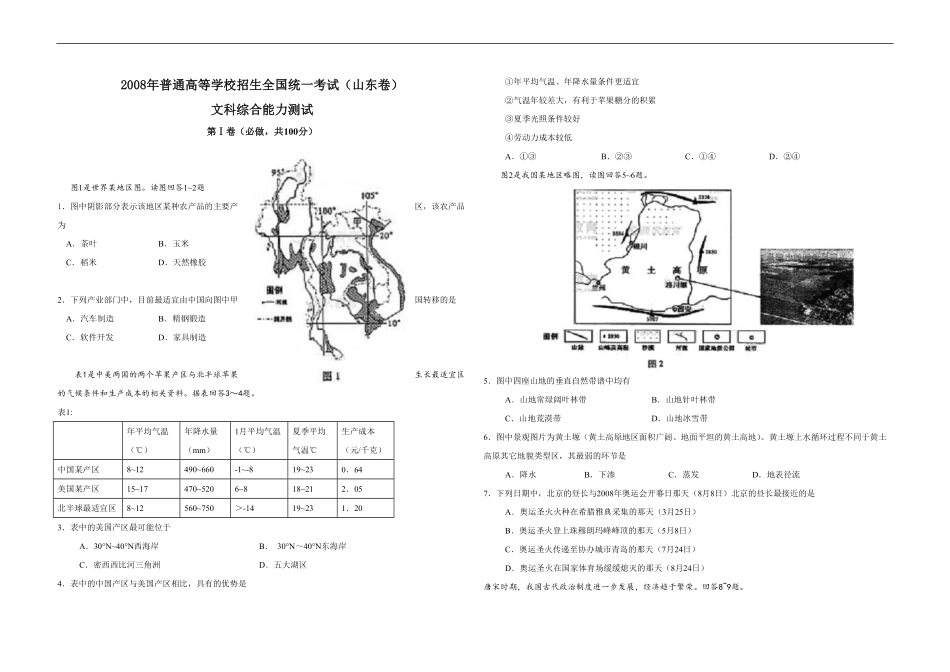 2008年高考真题 地理(山东卷)（含解析版）.pdf_第1页