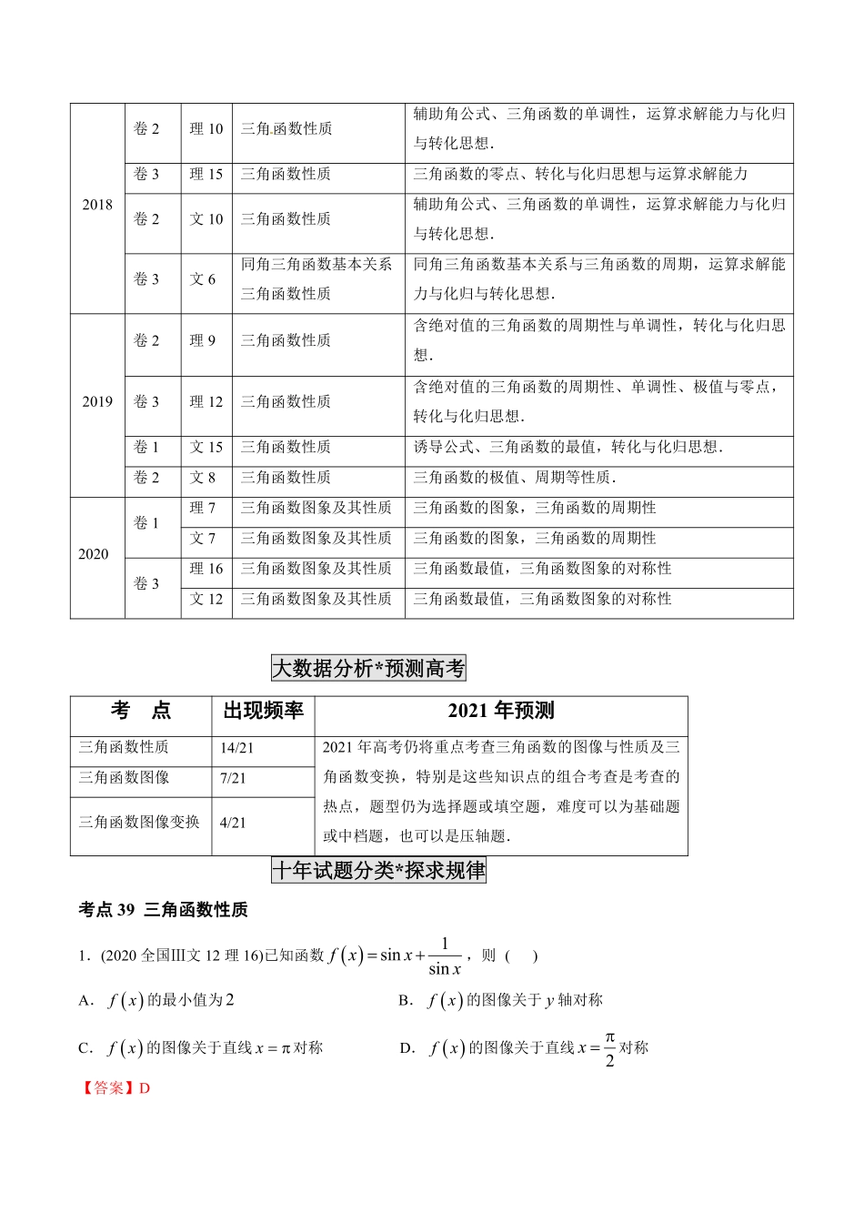2011-2020年高考数学真题分专题训练 专题12 三角函数图象与性质（教师版含解析）.pdf_第2页