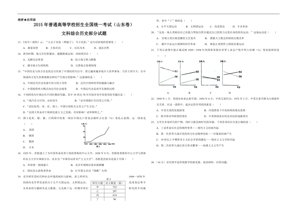 2015年高考真题 历史(山东卷)（原卷版）(1).pdf_第1页
