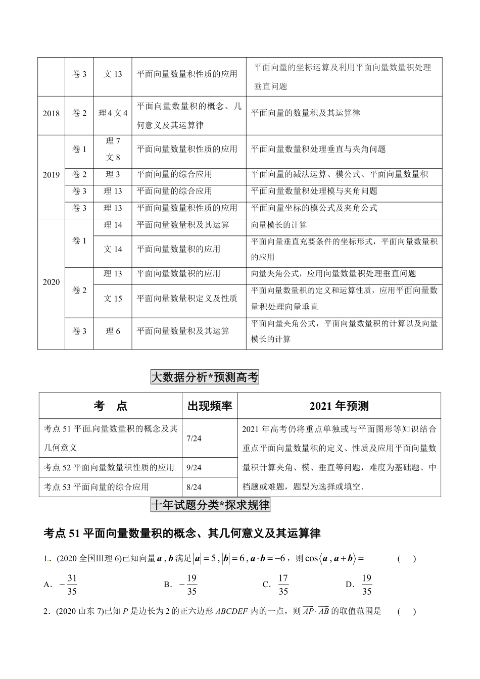 2011-2020年高考数学真题分专题训练 专题16 平面向量数量积及其应用（学生版）.pdf_第2页