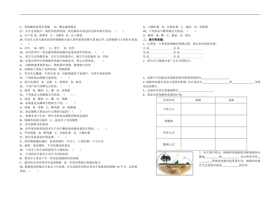 5.4.3细菌和真菌练习题 无答案.doc_第2页