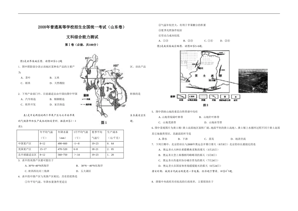 2008年高考真题 地理(山东卷)（原卷版）(1).doc_第1页