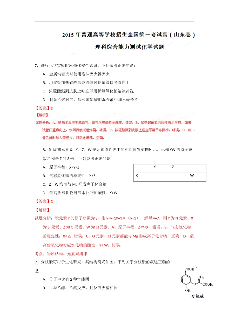 2015年高考真题 化学(山东卷)（含解析版）.docx_第1页
