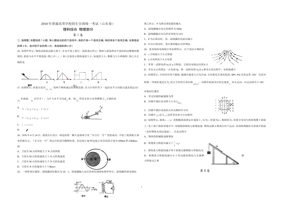 2010年高考真题 物理（山东卷)（含解析版）(1).doc_第1页
