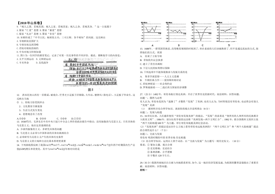 2010年高考真题 历史(山东卷)（原卷版）(1).doc_第1页
