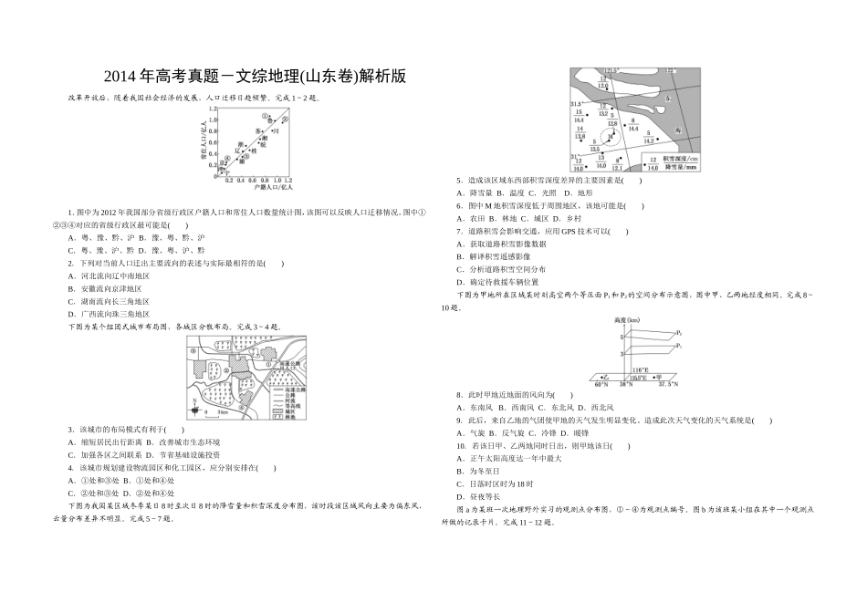 2014年高考真题 地理(山东卷)（含解析版）.doc_第1页