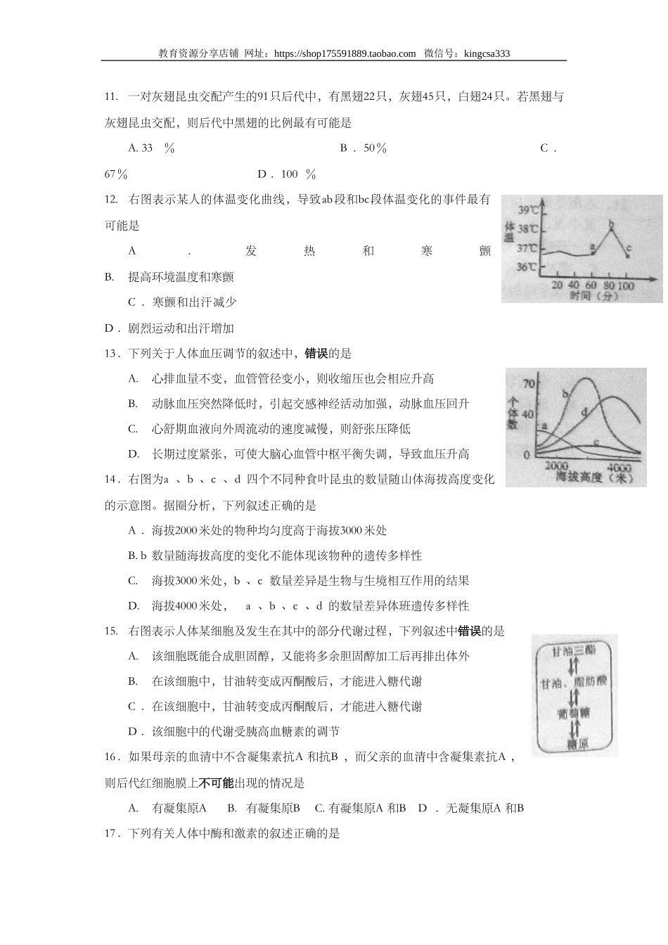 2010年上海市高中毕业统一学业考试生物试卷（原卷版）.doc_第3页