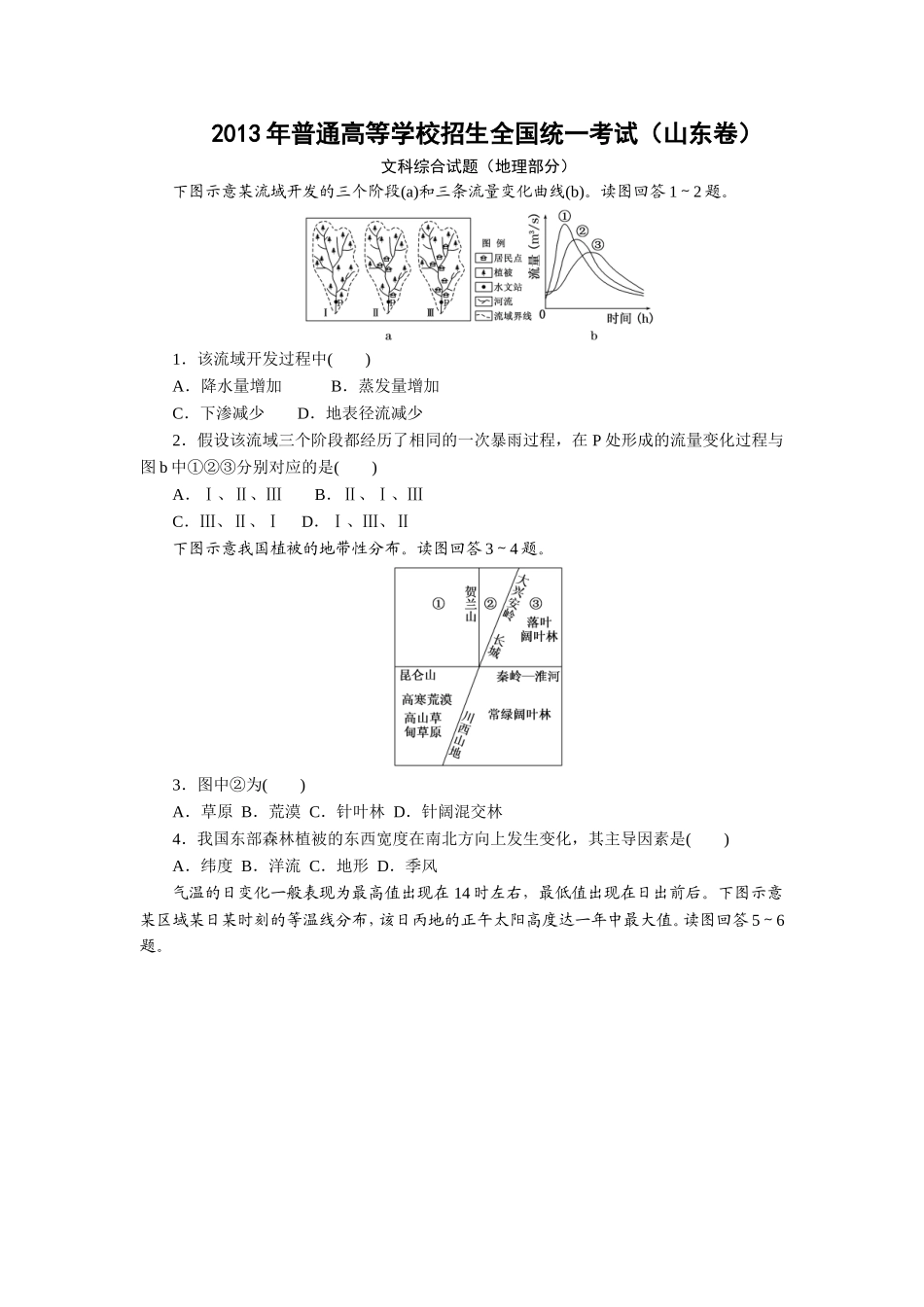 2013年高考真题 地理(山东卷)（原卷版）(1).doc_第1页