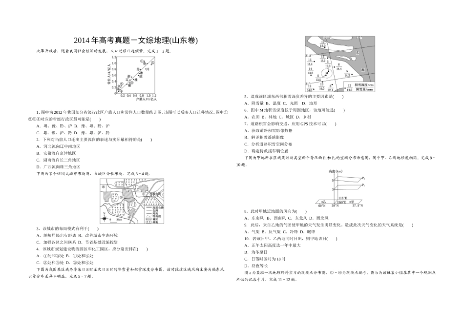 2014年高考真题 地理(山东卷)（原卷版）.doc_第1页