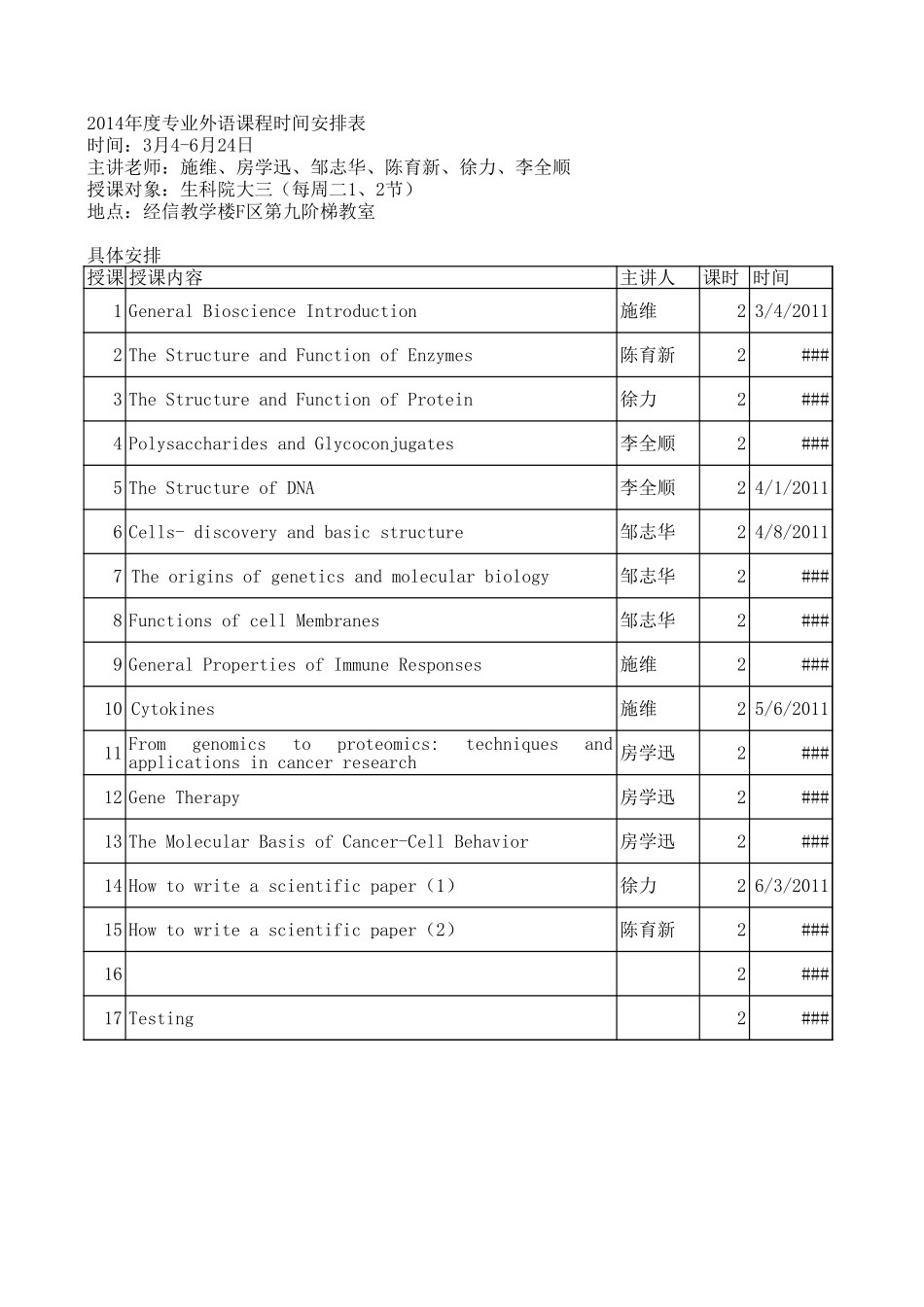 2014年读授课安排.xls_第1页