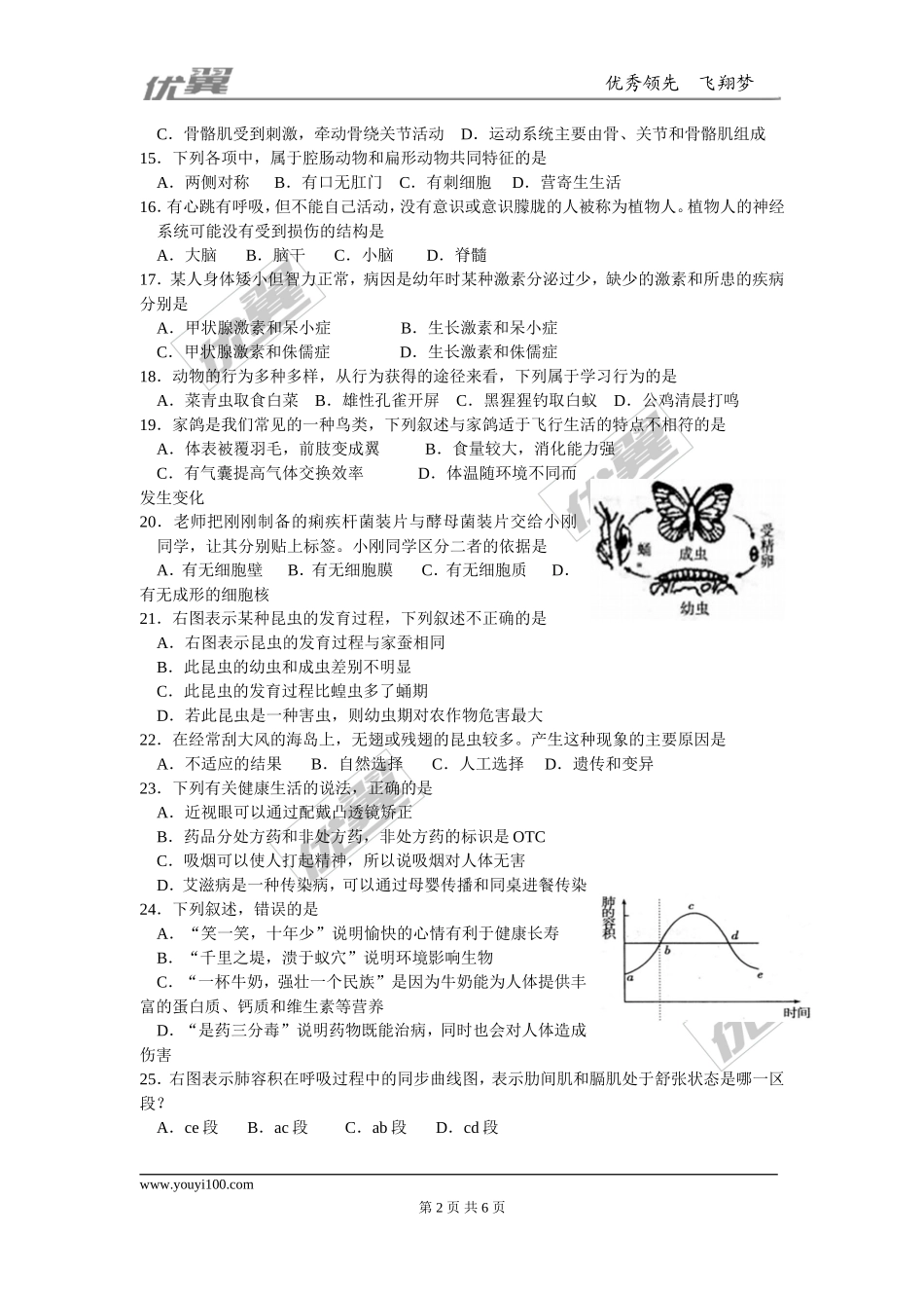 15年湖南衡阳中考生物试精编.doc_第2页