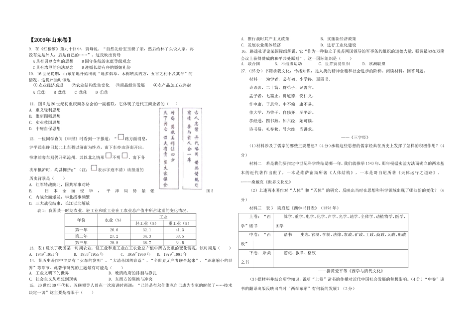 2009年高考真题 历史(山东卷)（原卷版）(1).doc_第1页