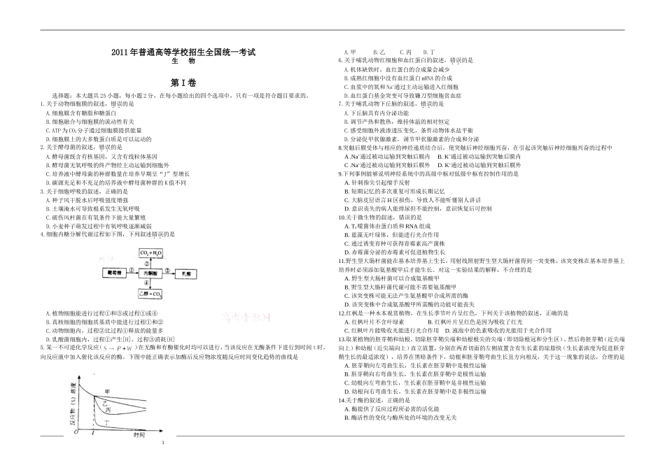 2011年高考海南卷生物（原卷版）(1).doc_第1页