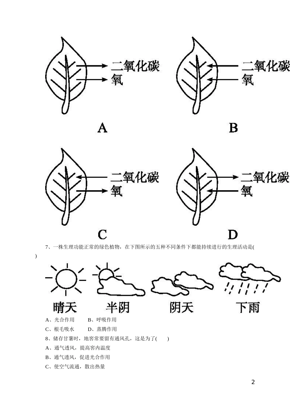 《绿色植物的呼吸作用》习题1 含答案.doc_第2页
