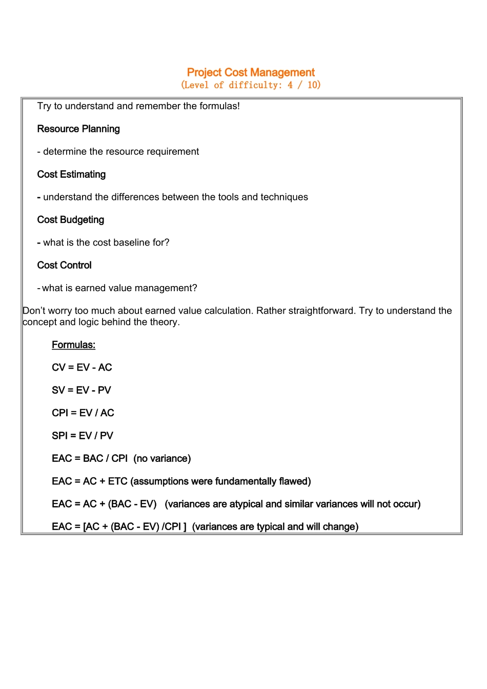 PMP项目费用管理复习要点.doc_第1页