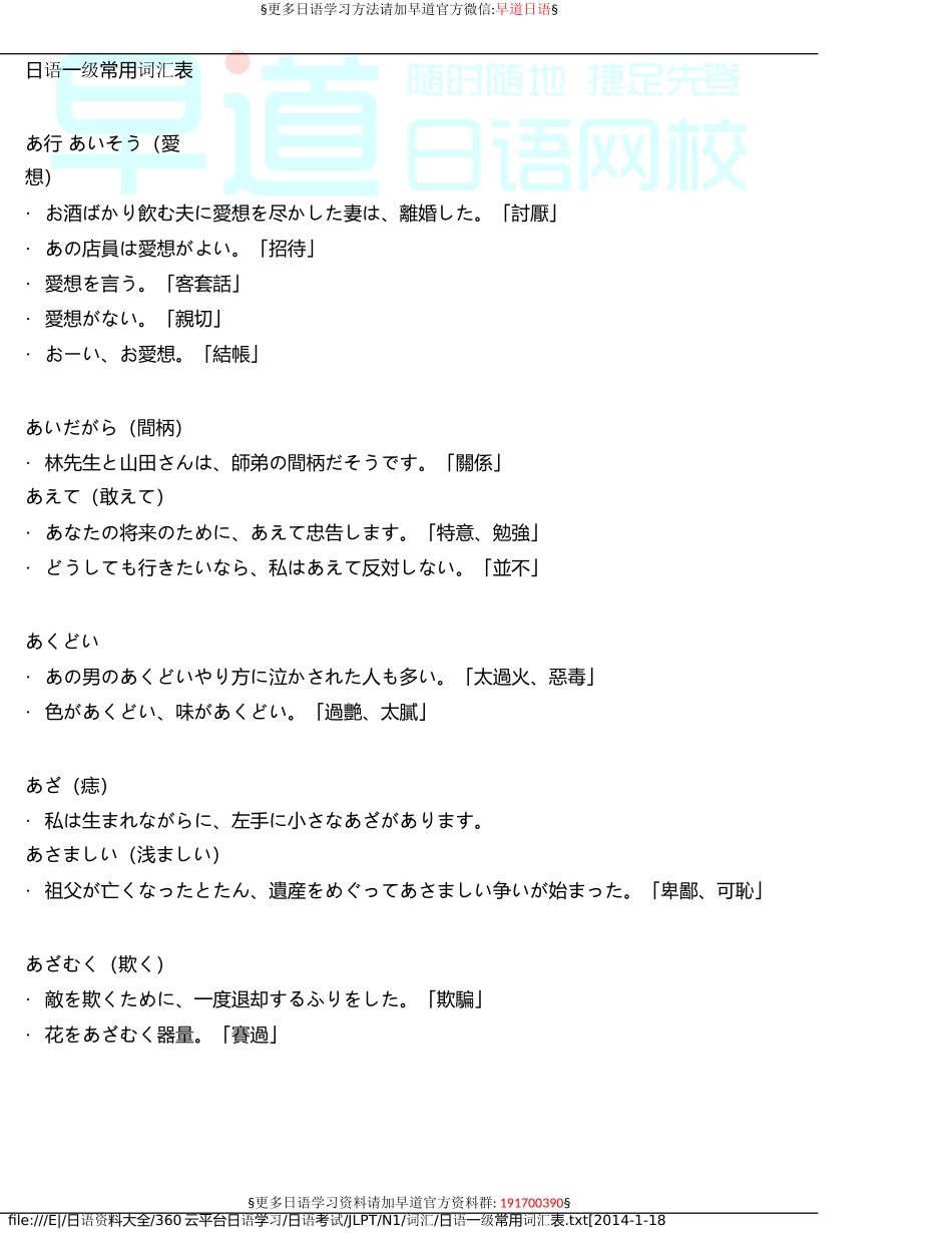 日语一级常用词汇表.doc_第1页