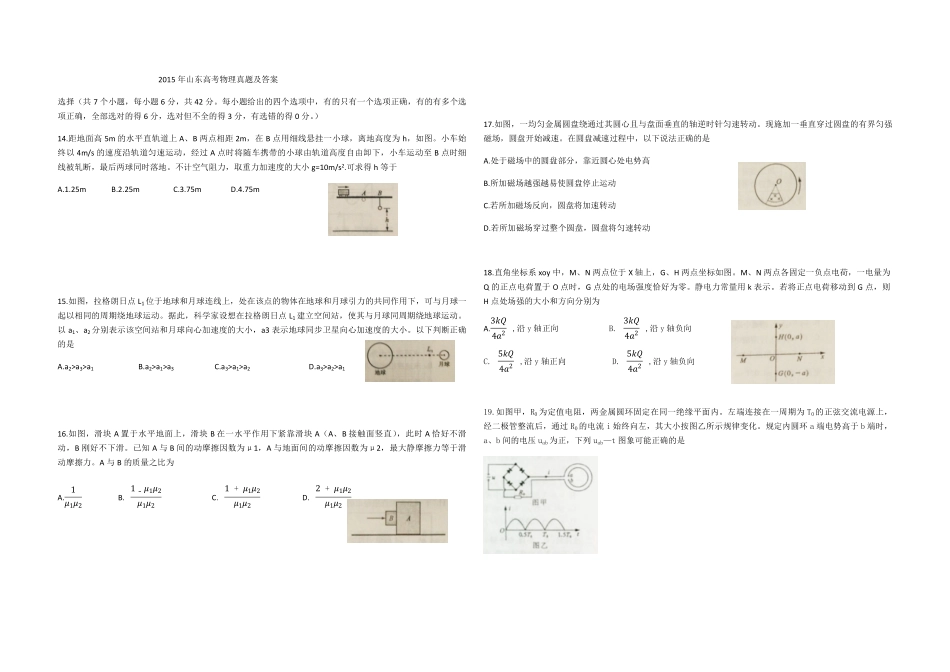 2015年高考真题 物理（山东卷)（原卷版）(1).pdf_第1页