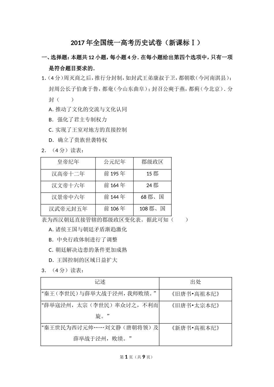 2017年高考真题 历史(山东卷)（原卷版）.doc_第1页