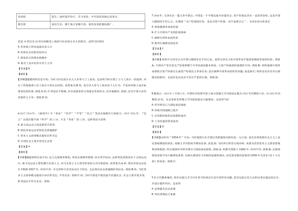 2019年高考真题 历史(山东卷)（含解析版）.doc_第2页