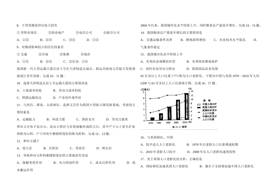 2016年浙江省高考地理【4月】（原卷版）(1).docx_第2页