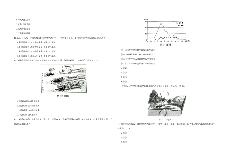 2017年浙江省高考地理【4月】（原卷版）.pdf_第2页